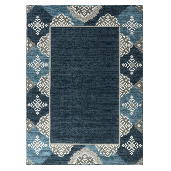 Winston Porter Shoaf Power Loom Performance Blue/Gray/Ivory Rug